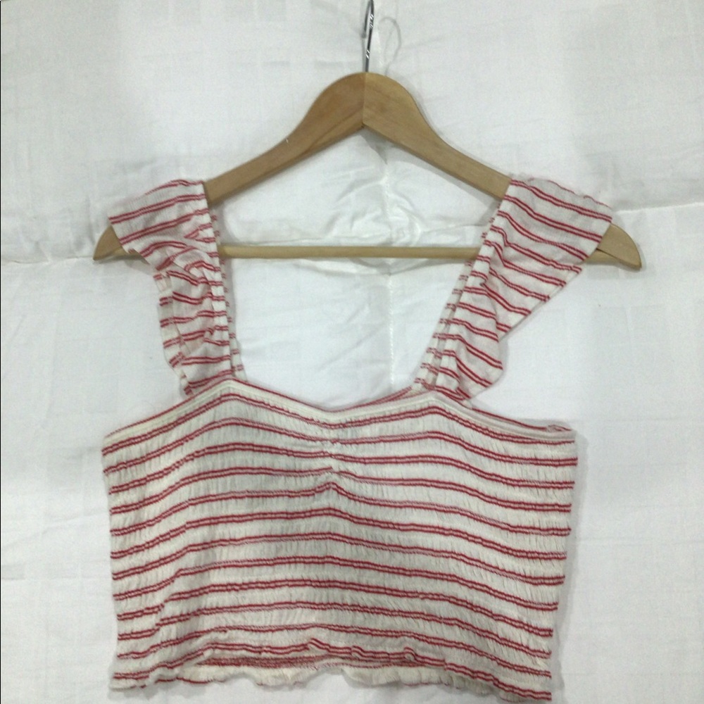 Target S white + red striped cropped tank top